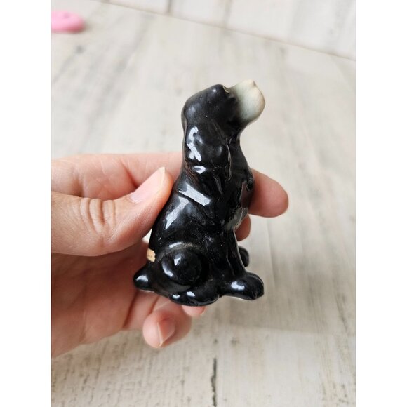 Vintage porcelain dog puppy sitting terrier decor black - Picture 5 of 8